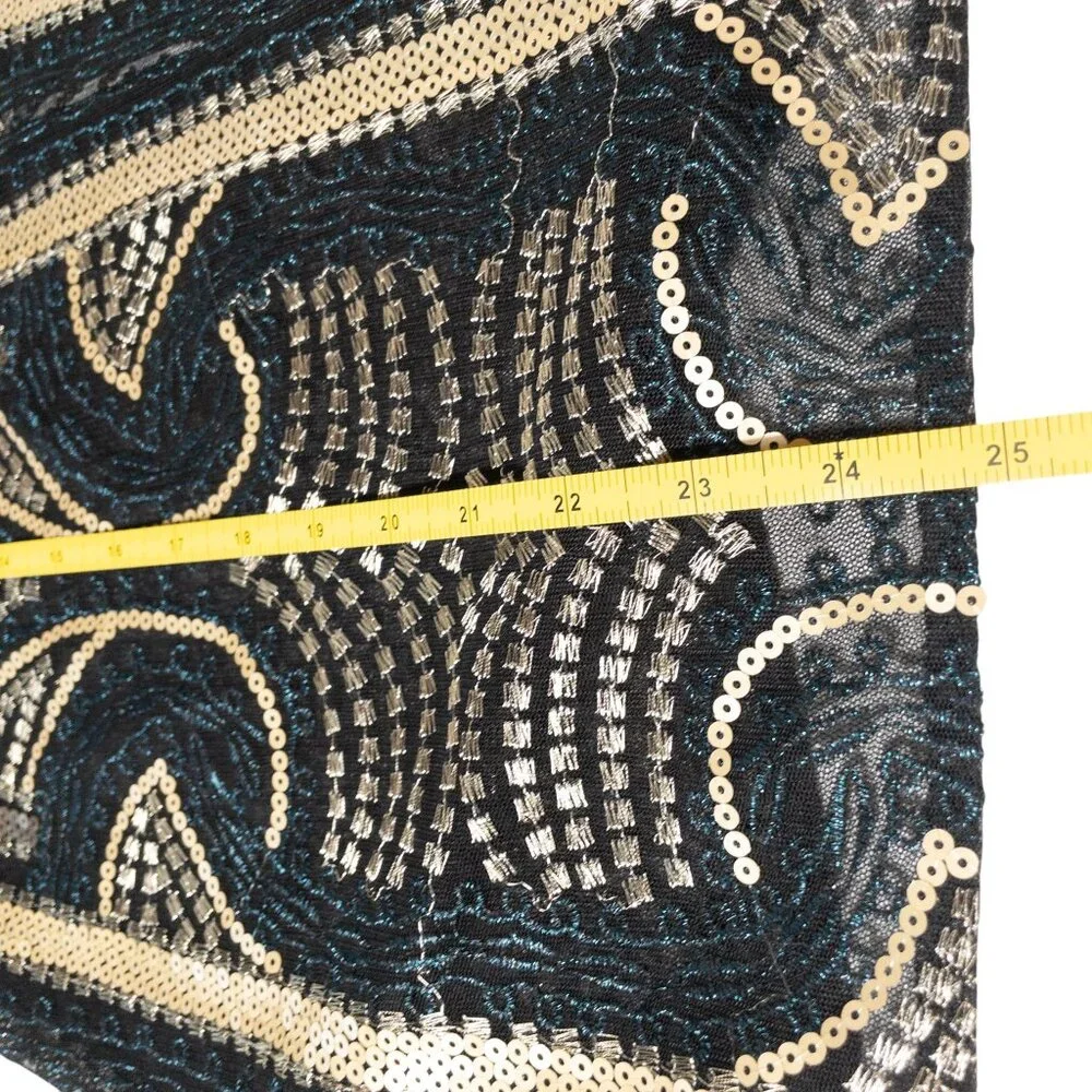 Chico's Sheer Open Jacket Travelers Collection Gold Black Geometric SZ L Sequin - Picture 7 of 11